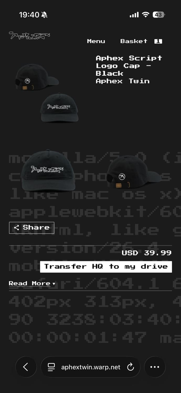 Aphex Script Logo Cap 에이펙스 트윈 공식 머천 볼캡 상품이미지4