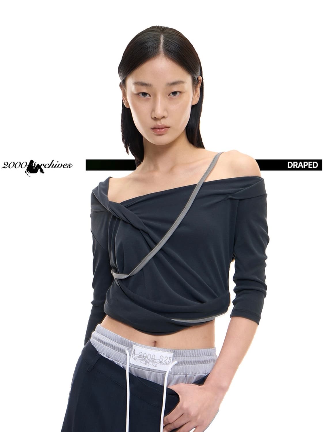 CERETTI DRAPED TOP (CHARCOAL) 상품이미지1