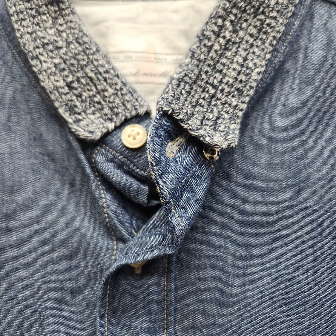 커스텀멜로우 카라니트 디테일 원포켓 데님셔츠 40(M) 남여공용 상품이미지4