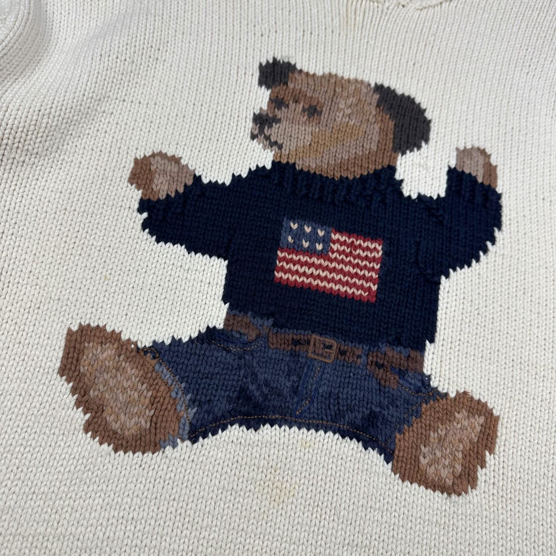 폴로 랄프로렌 올드 폴로베어 핸드메이드 코튼 니트 아이보리 XL 상품이미지3