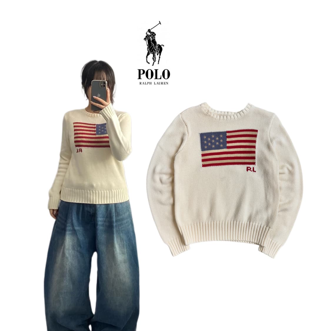 폴로 신형 성조기 빅로고 니트 아이보리 상품이미지1