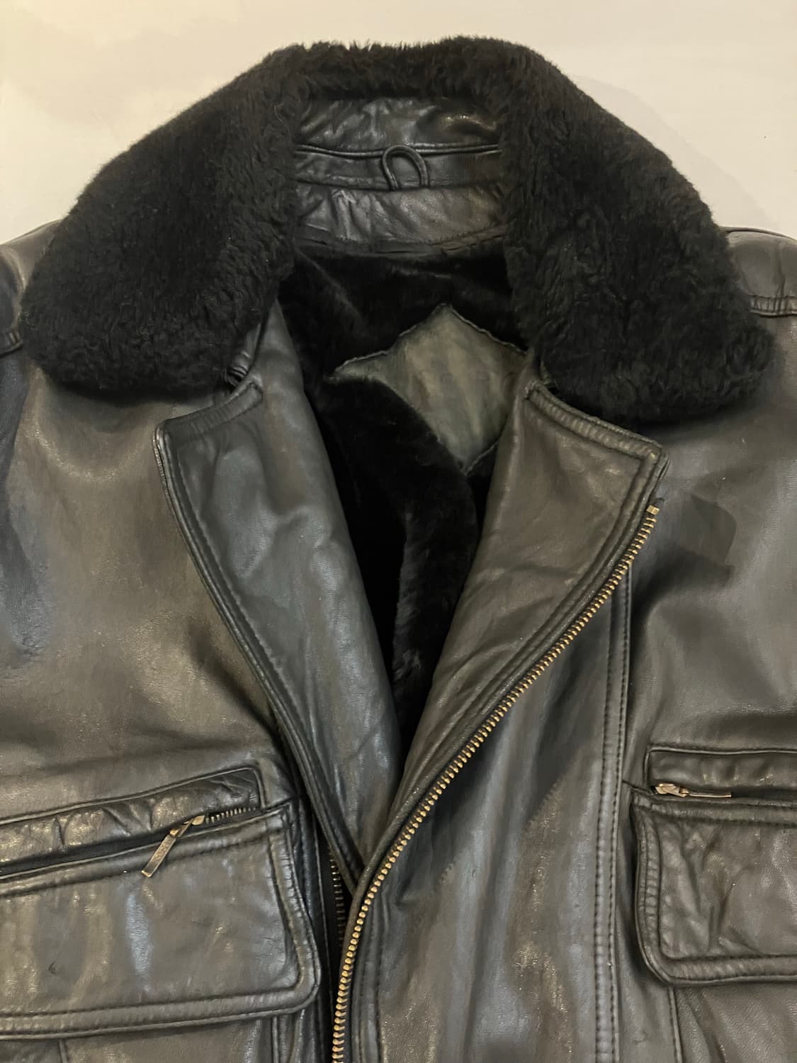 90s 코오롱 램스킨 양털 무스탕 레더자켓 블랙 상품이미지4