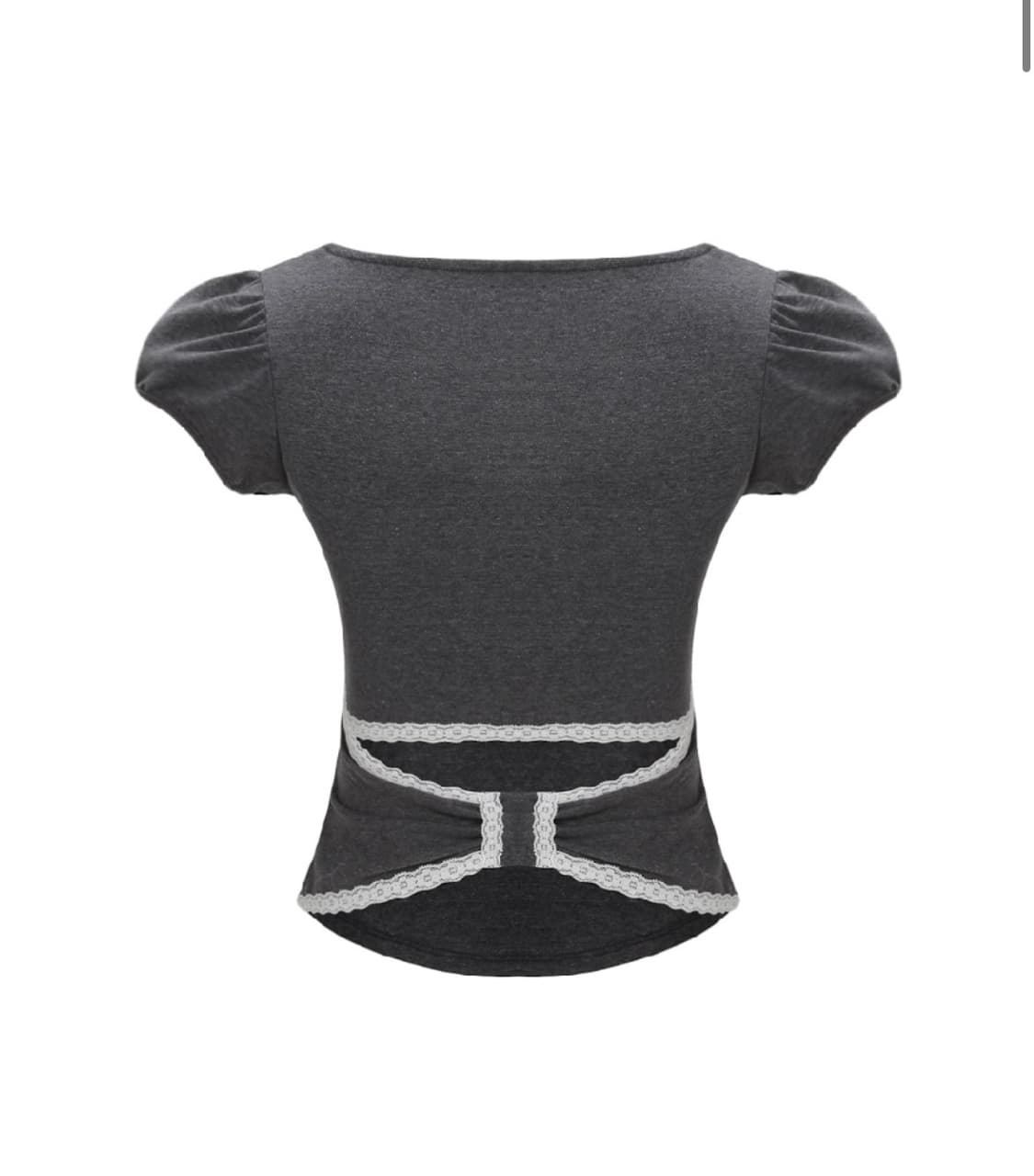 (새상품) 포어링 Back ribbon puff tee charcoal 상품이미지4