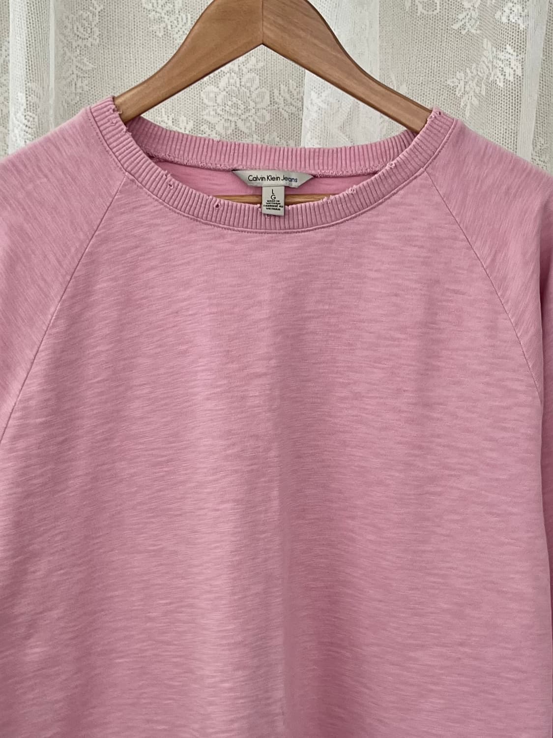 L) 캘빈클라인 진스 여성 오버핏 래글런 티셔츠 핑크 상품이미지3