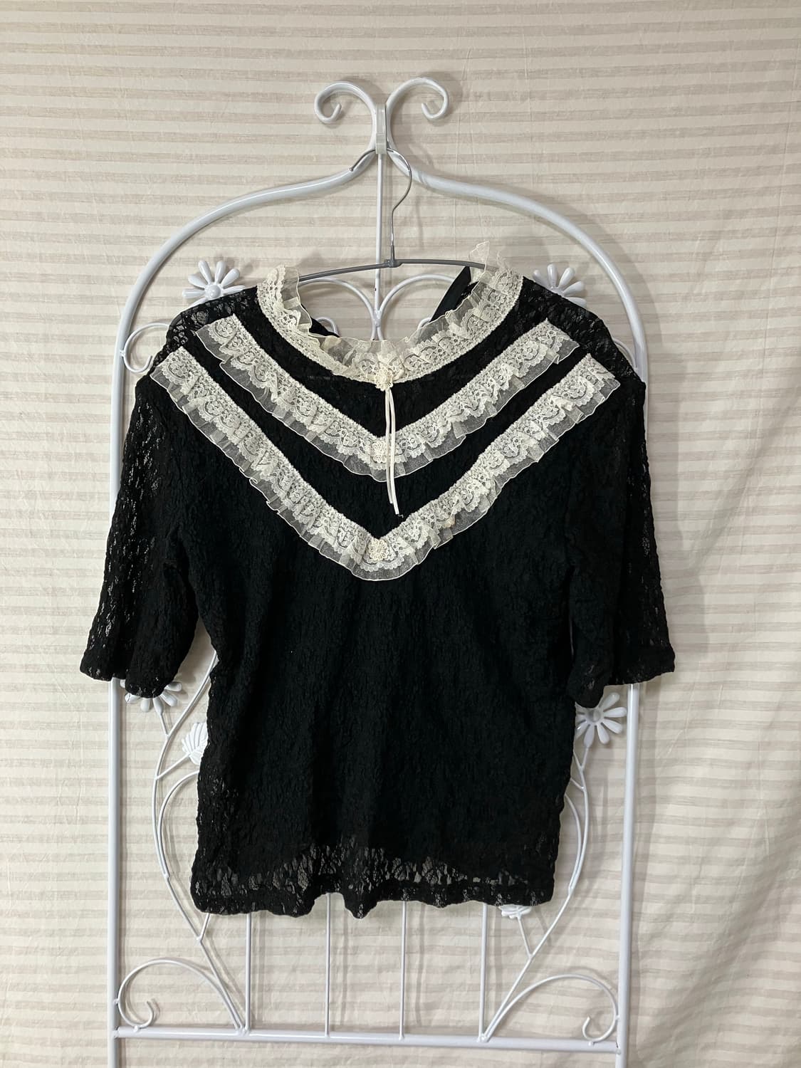 블랙 레이스 진주 블라우스608 상품이미지1