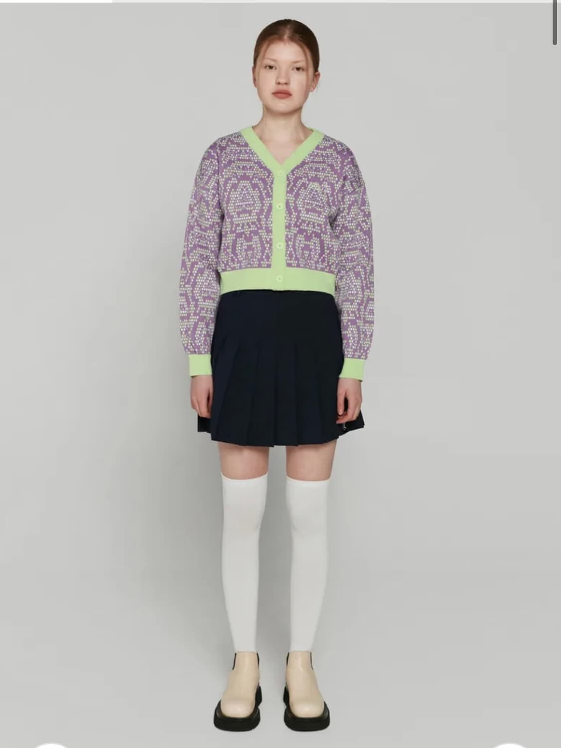 OIOI 오아이오아이 패턴 배색 크롭 가디건 니트 F 상품이미지2