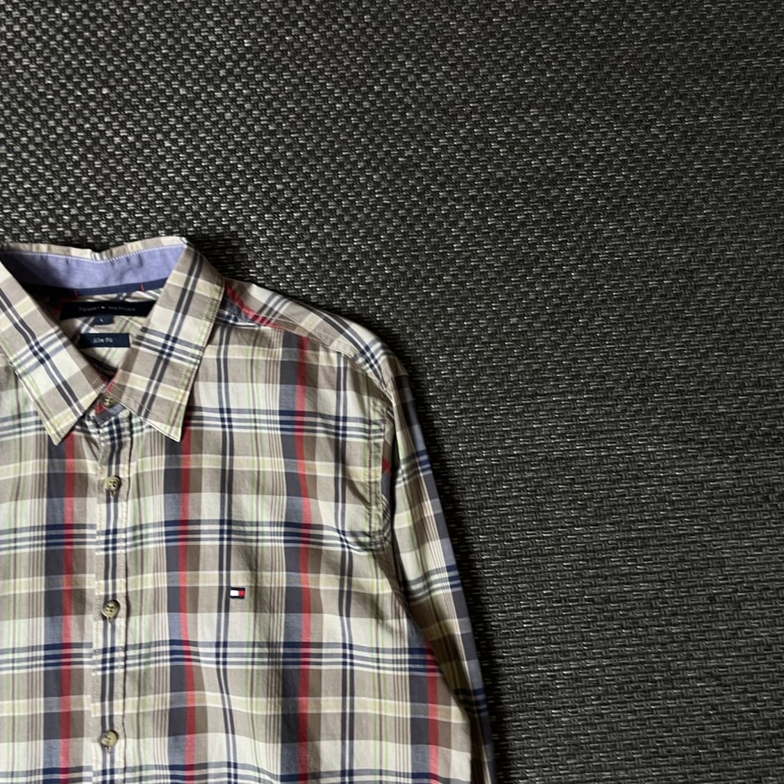 타미힐피거 빈티지 브라운 멀티 배색 체크 긴팔 셔츠 슬림핏 L 상품이미지3