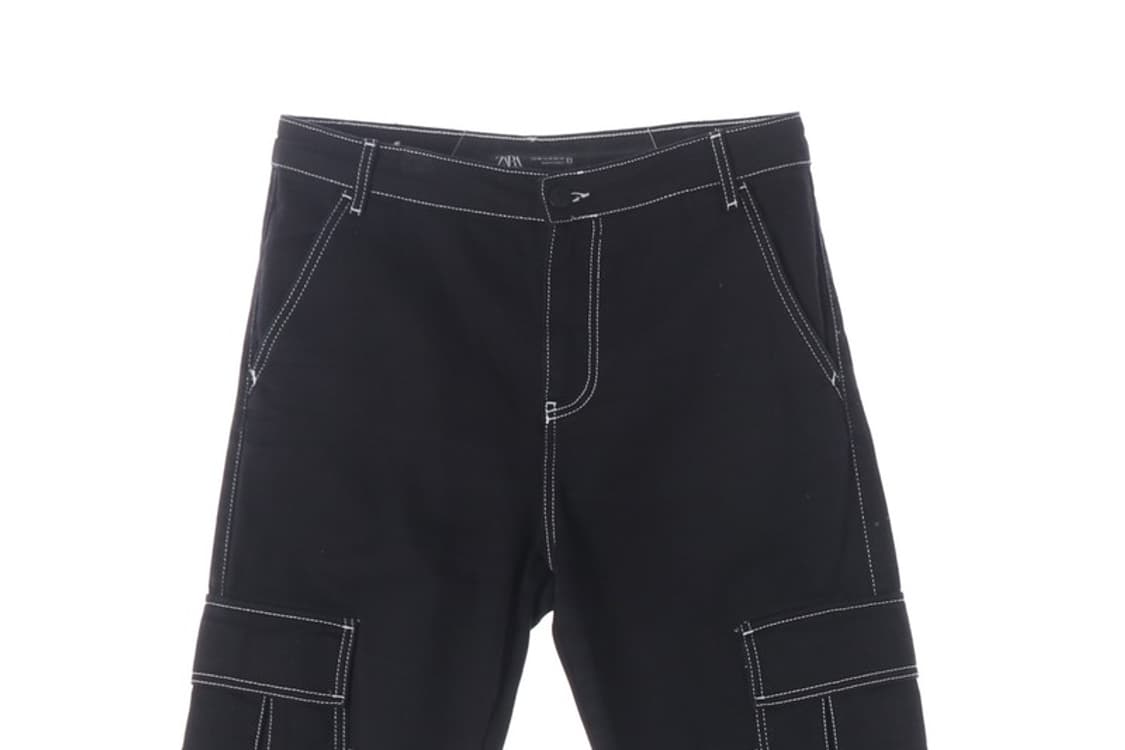 ZARA 블랙 화이트 스티치 카고 팬츠 상품이미지3