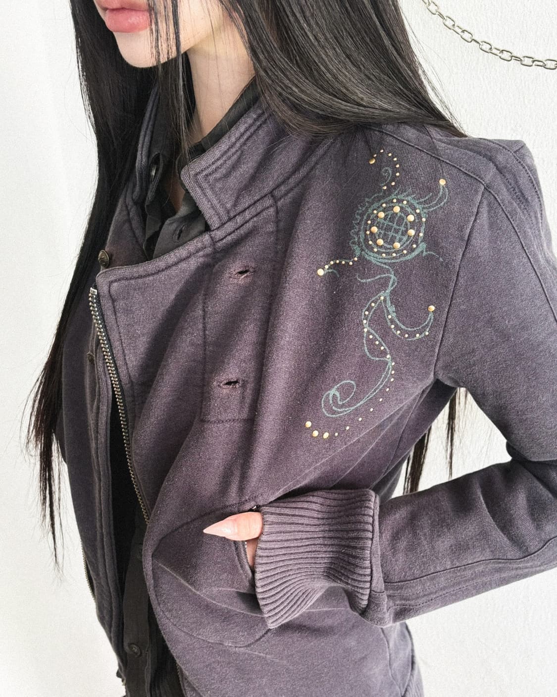 00s vtg 디젤 비즈 스터드 사선집업 상품이미지2