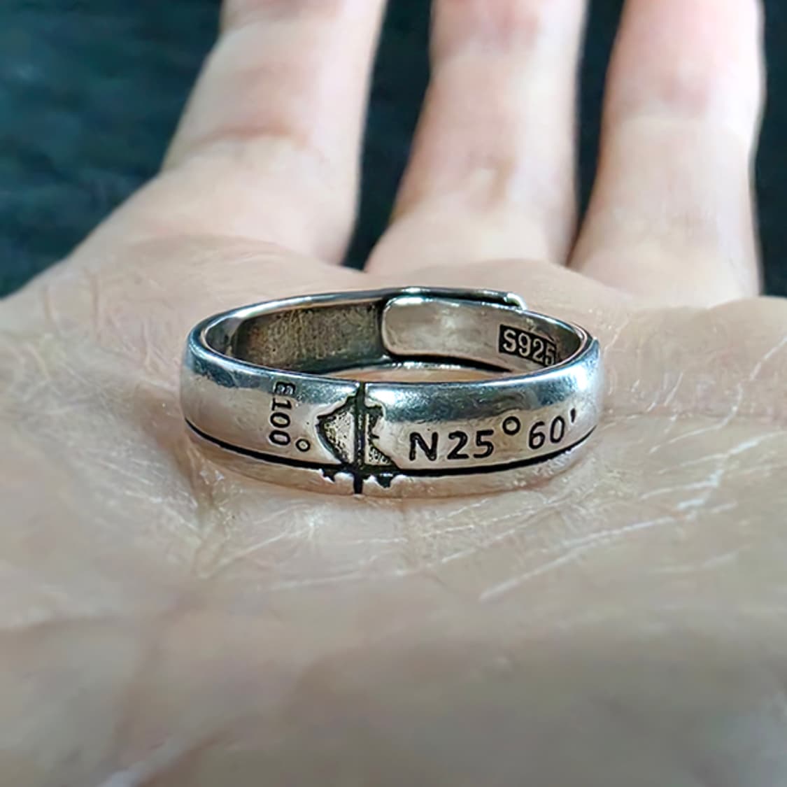 Latitude 실버 남자 엔틱 빈티지 기하학 지도 좌표 반지 상품이미지5