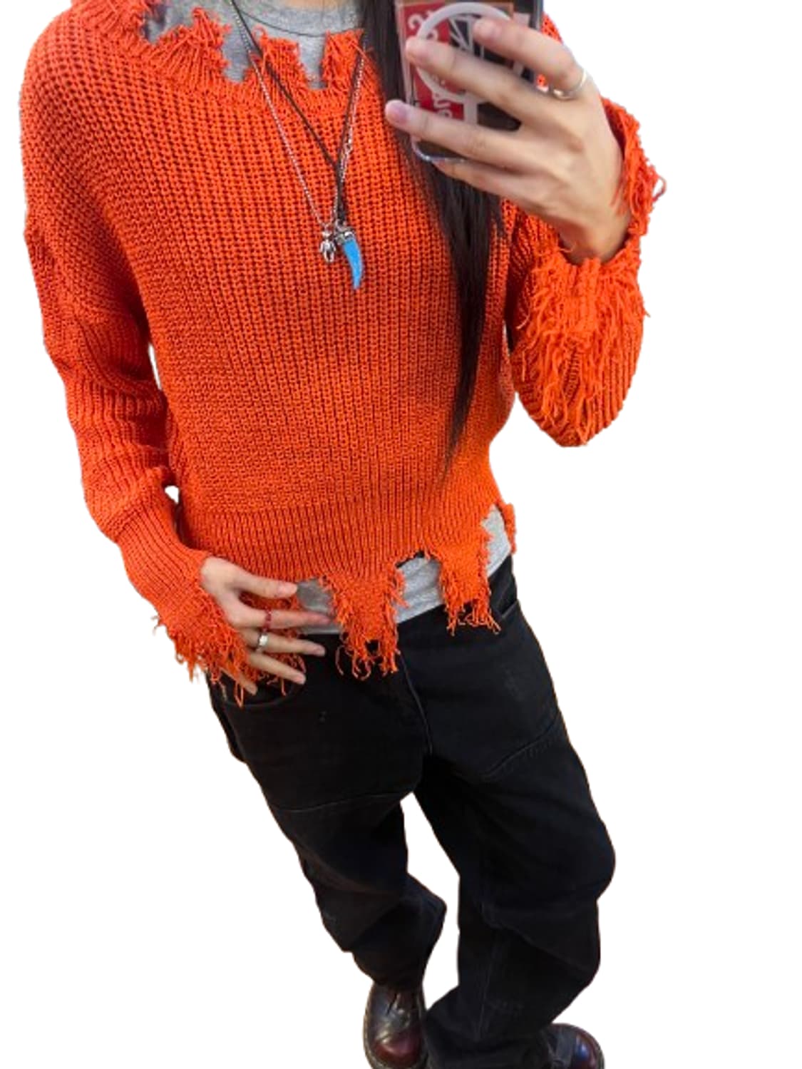 ICON  모헤어 뜨개 디테일 절개 니트 상품이미지1