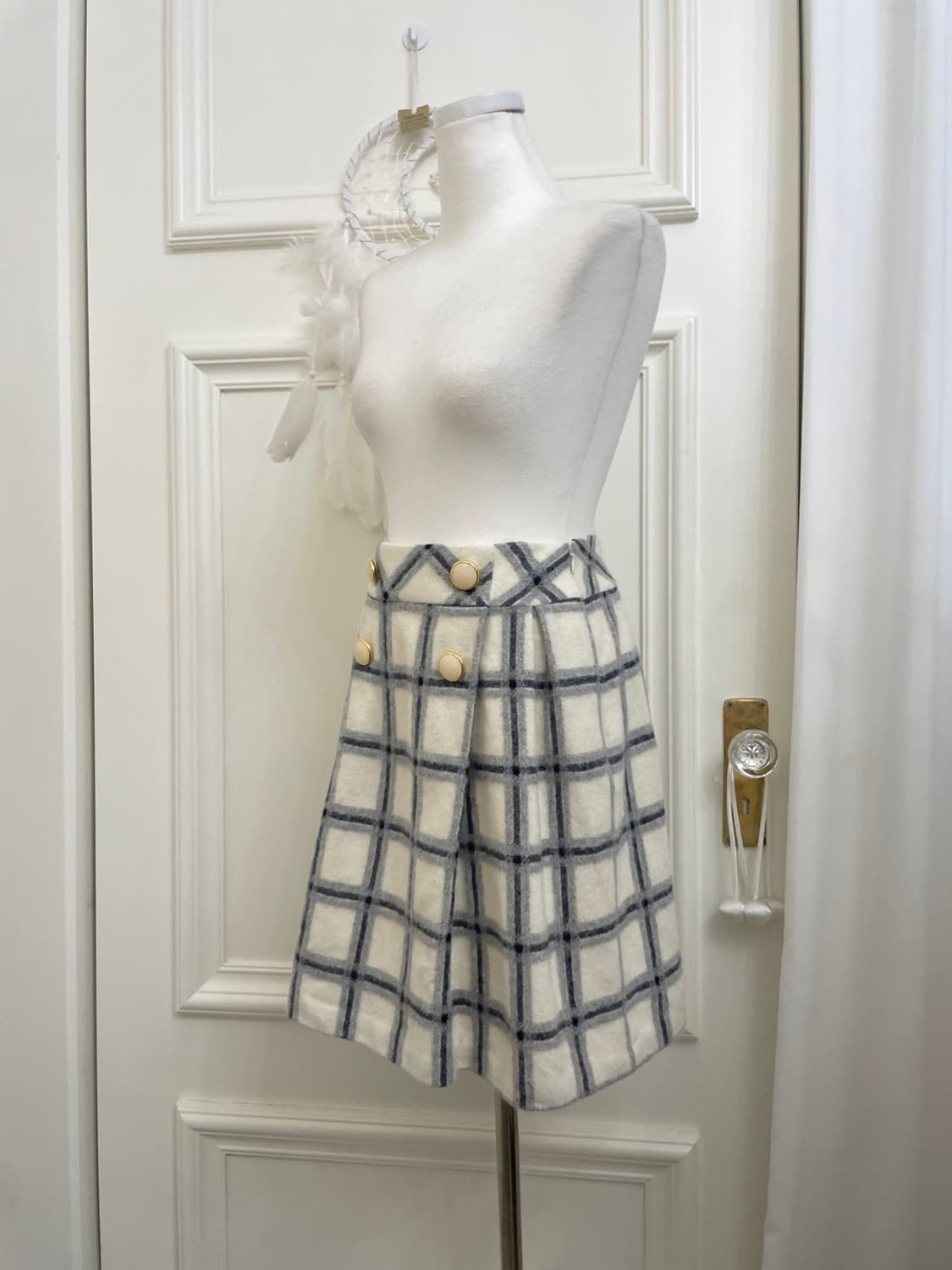 CDS BASIC ivory gray check button point 상품이미지2