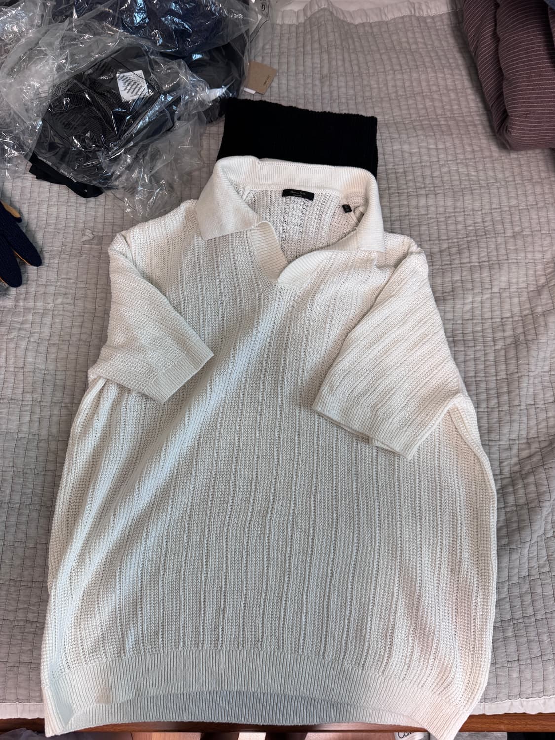 마시모두띠 / 쇼트 슬리브 리브드 폴로 스웨터 화이트 / XL 상품이미지3