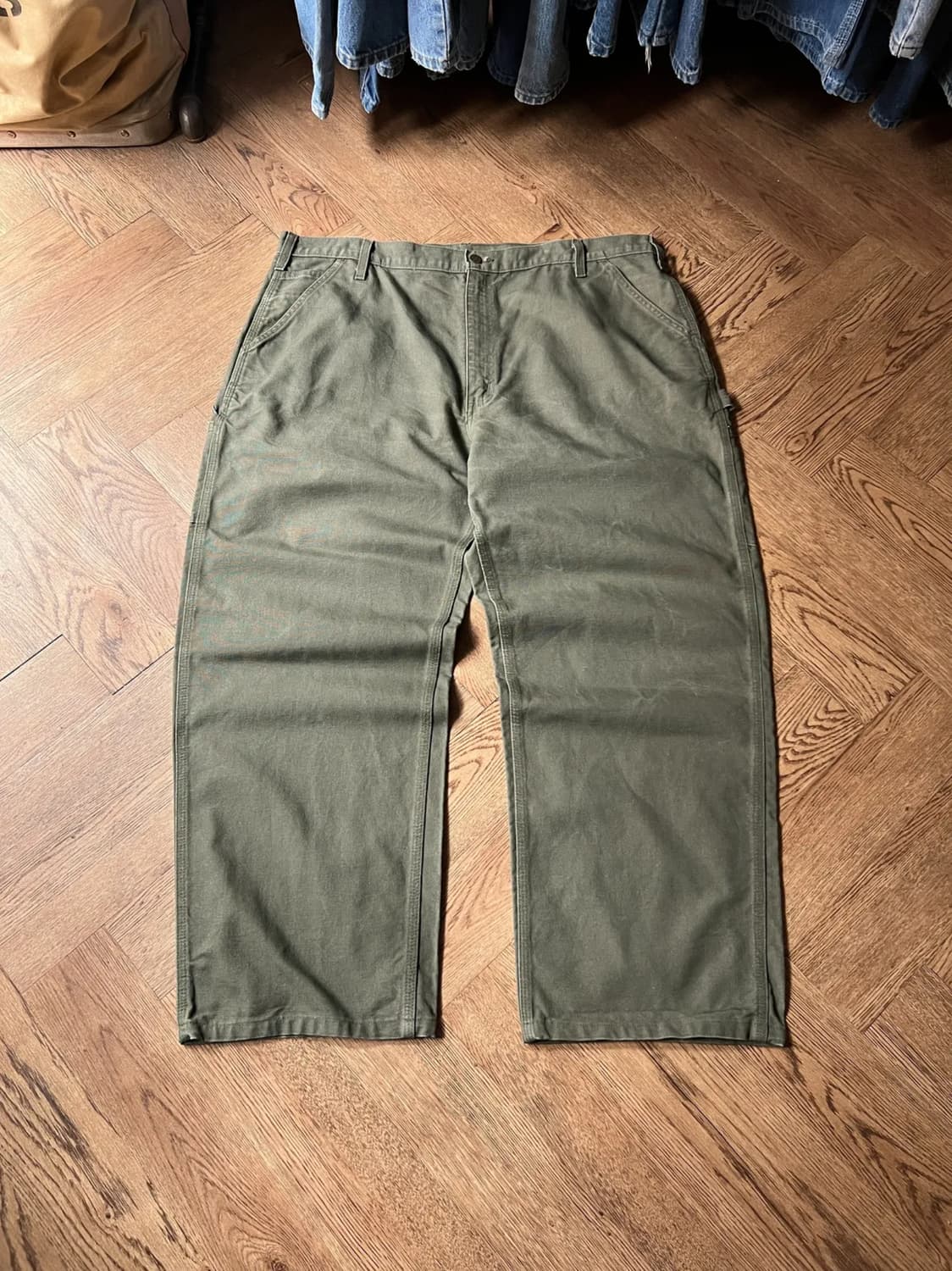 [42]칼하트 USA 덩가리핏 빅사이즈 모스그린 싱글니 카펜터 워크 팬츠 상품이미지1