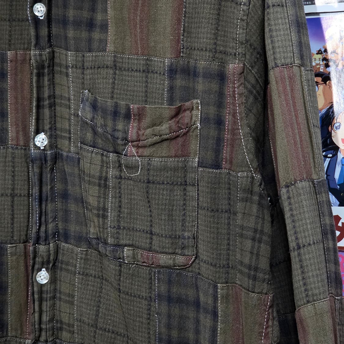 JPN 패치워크 카키 브라운 체크 코튼 셔츠 상품이미지4