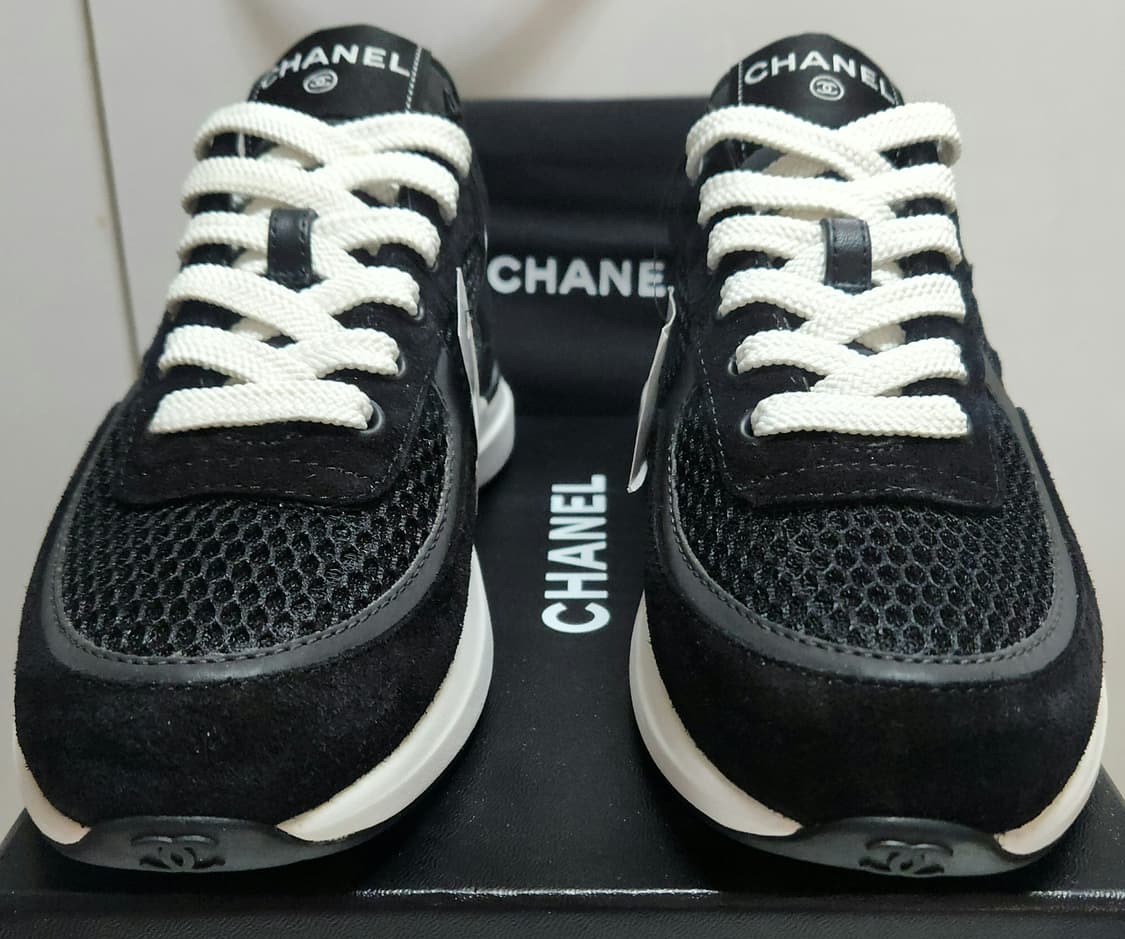 [정품) 샤넬 스니커즈 운동화 메쉬 스웨이드 카프스킨 테니스 37 새상품 상품이미지5