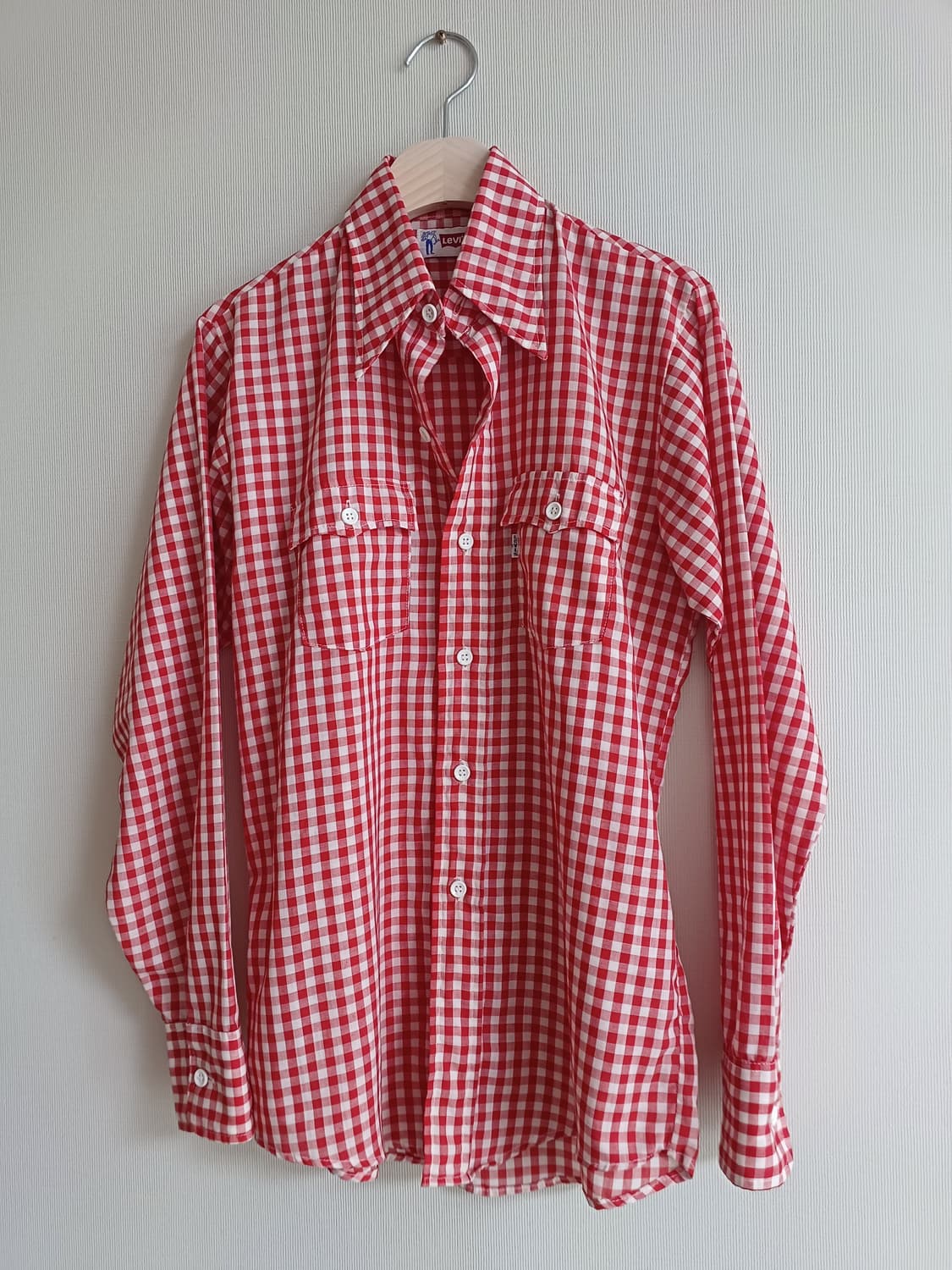 70s 리바이스 깅엄 체크 셔츠 레드 levis 웨스턴 케쥬얼 빈티지 상품이미지4