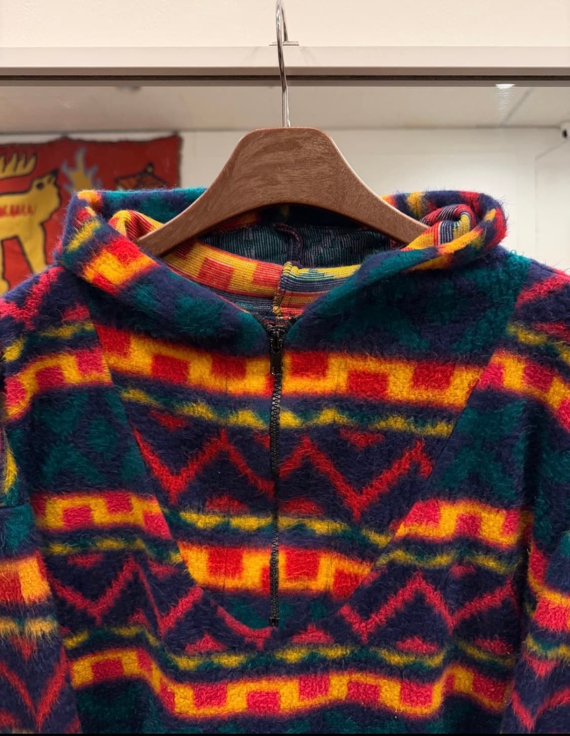 00s Vtg 빈티지 에스닉 하프넥 쿼터 집업 플리스 후드 상품이미지3