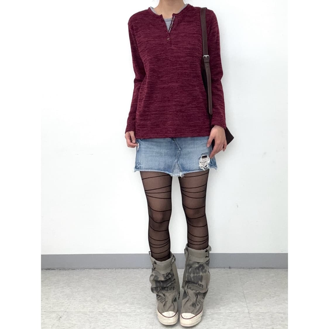 빈티지 락시크 버건디 헨리넥 롱슬리브 y2k 상품이미지2
