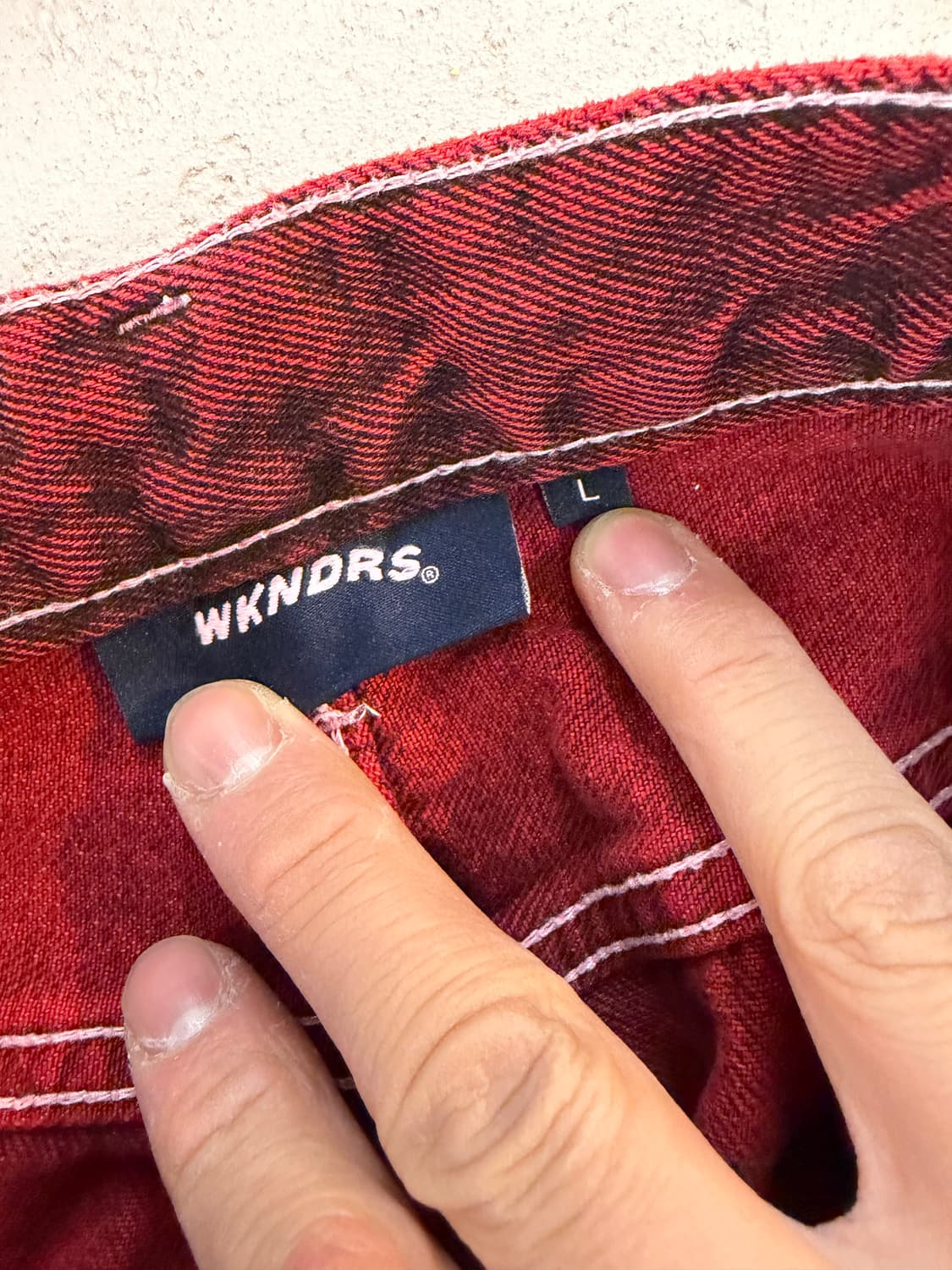 WKNDRS 레드 데님 팬츠 L 상품이미지5