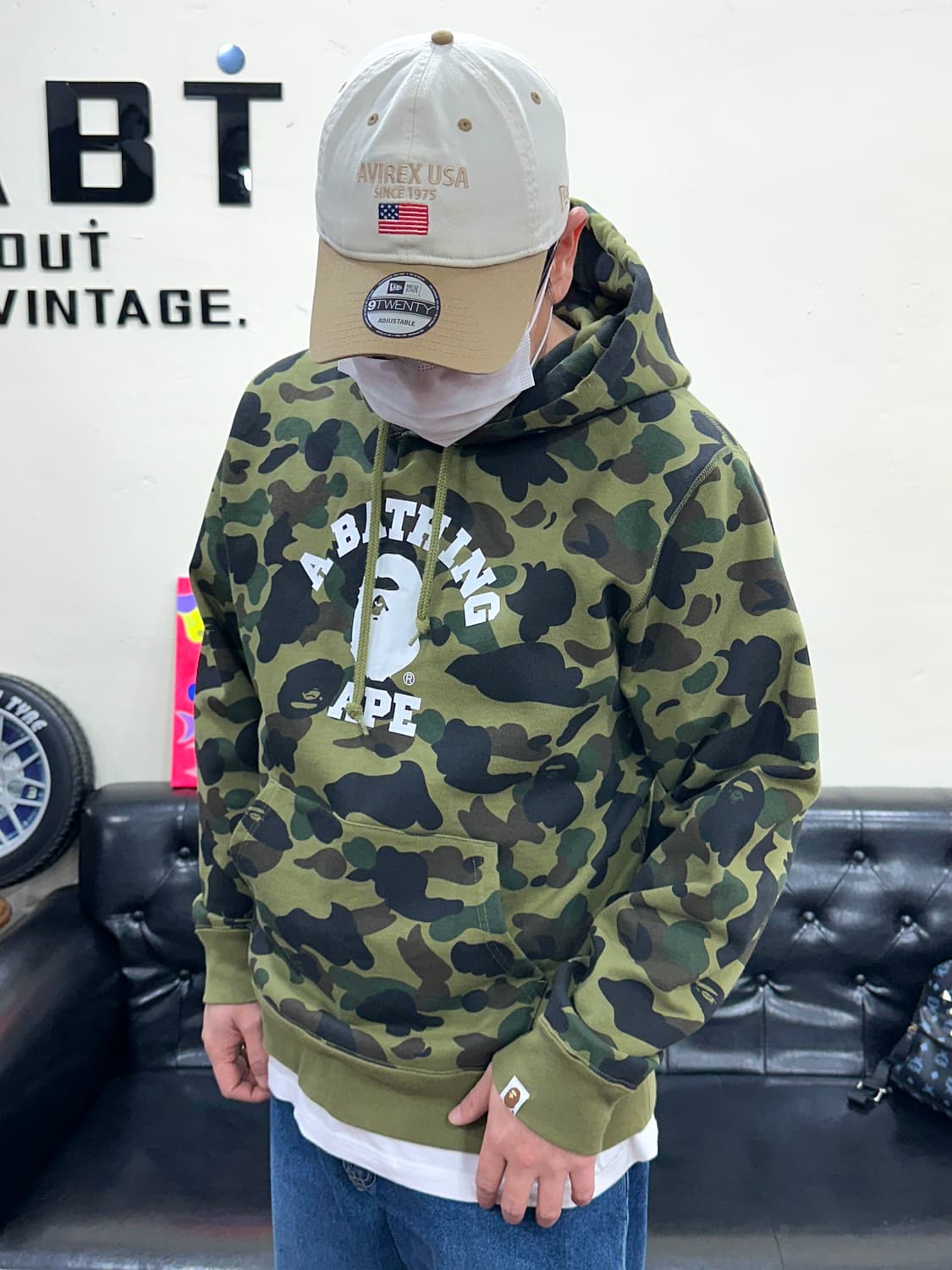 베이프 1st 카모 컬리지 풀오버 후드 아미 그린 XL 상품이미지2