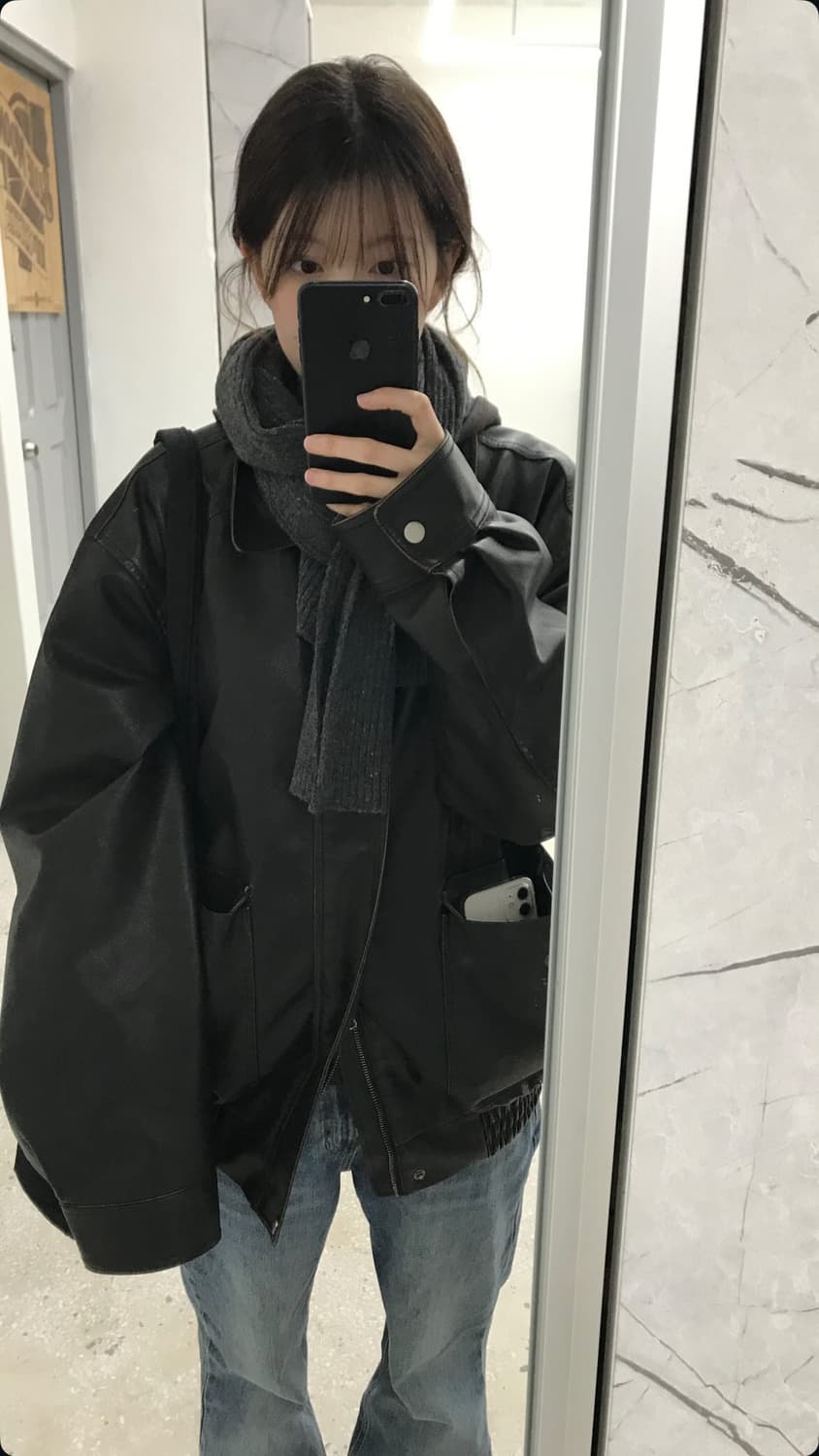 포저 빈티지 레더 블루종 자켓 black 상품이미지1