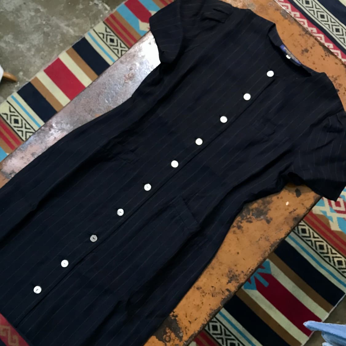 브룩스브라더스 블랙 네이비 스트라이프 풀버튼 린넨 원피스 여성 55  상품이미지2