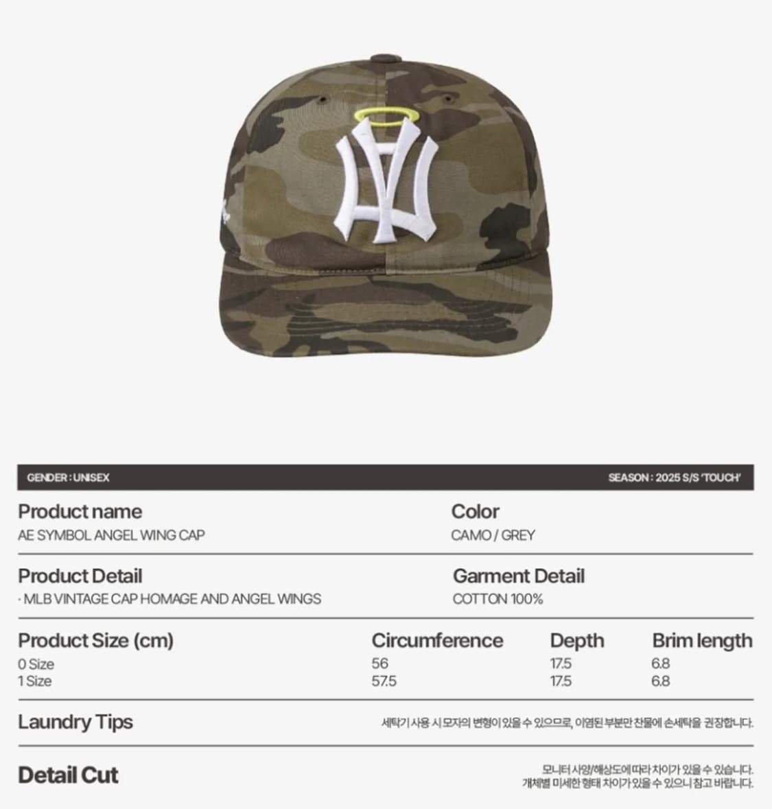 aeae SYMBOL ANGEL WING CAP 엔젤 윙 캡 카모 모자 상품이미지4