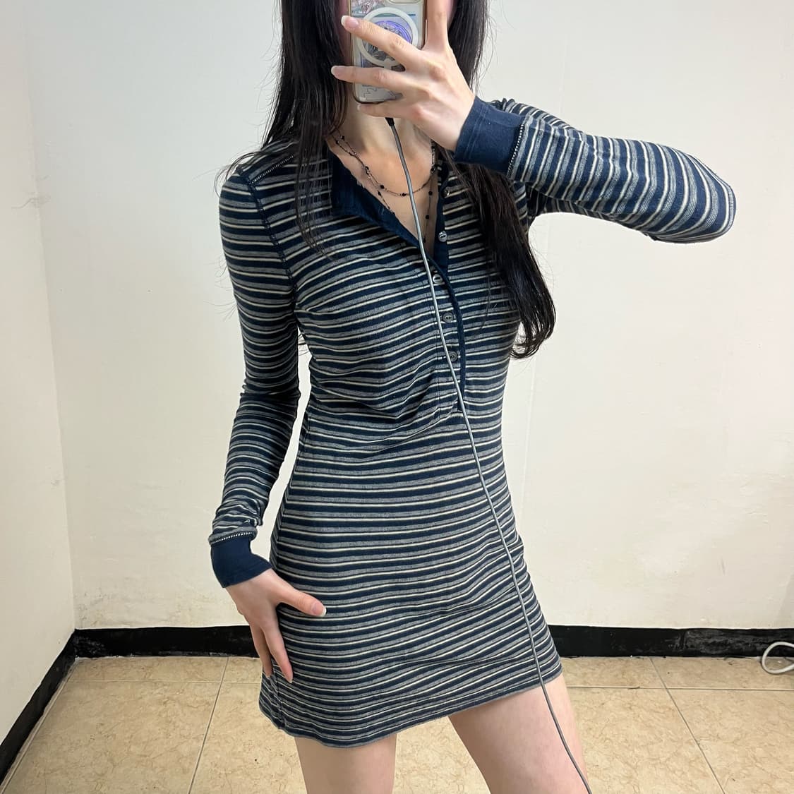 Polo stripe henley neck dress 상품이미지2