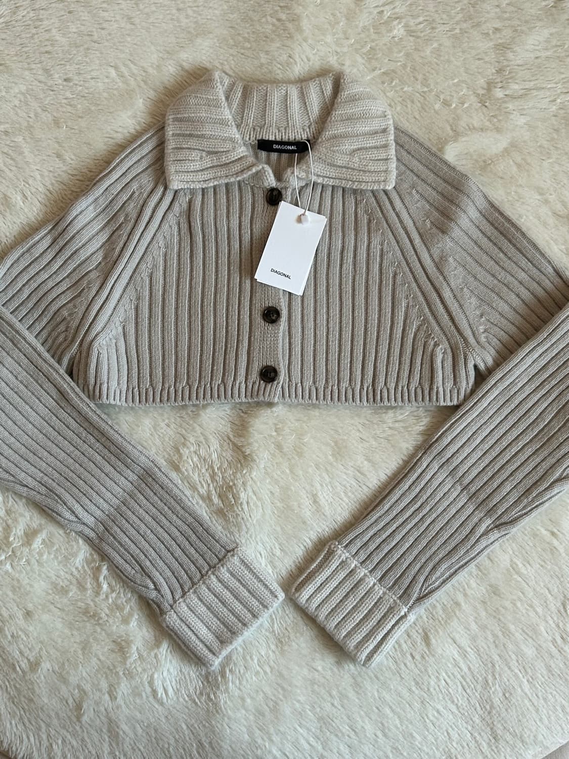 택O) 다이애그널 리브드 카라 볼레로 가디건 그레이 상품이미지4