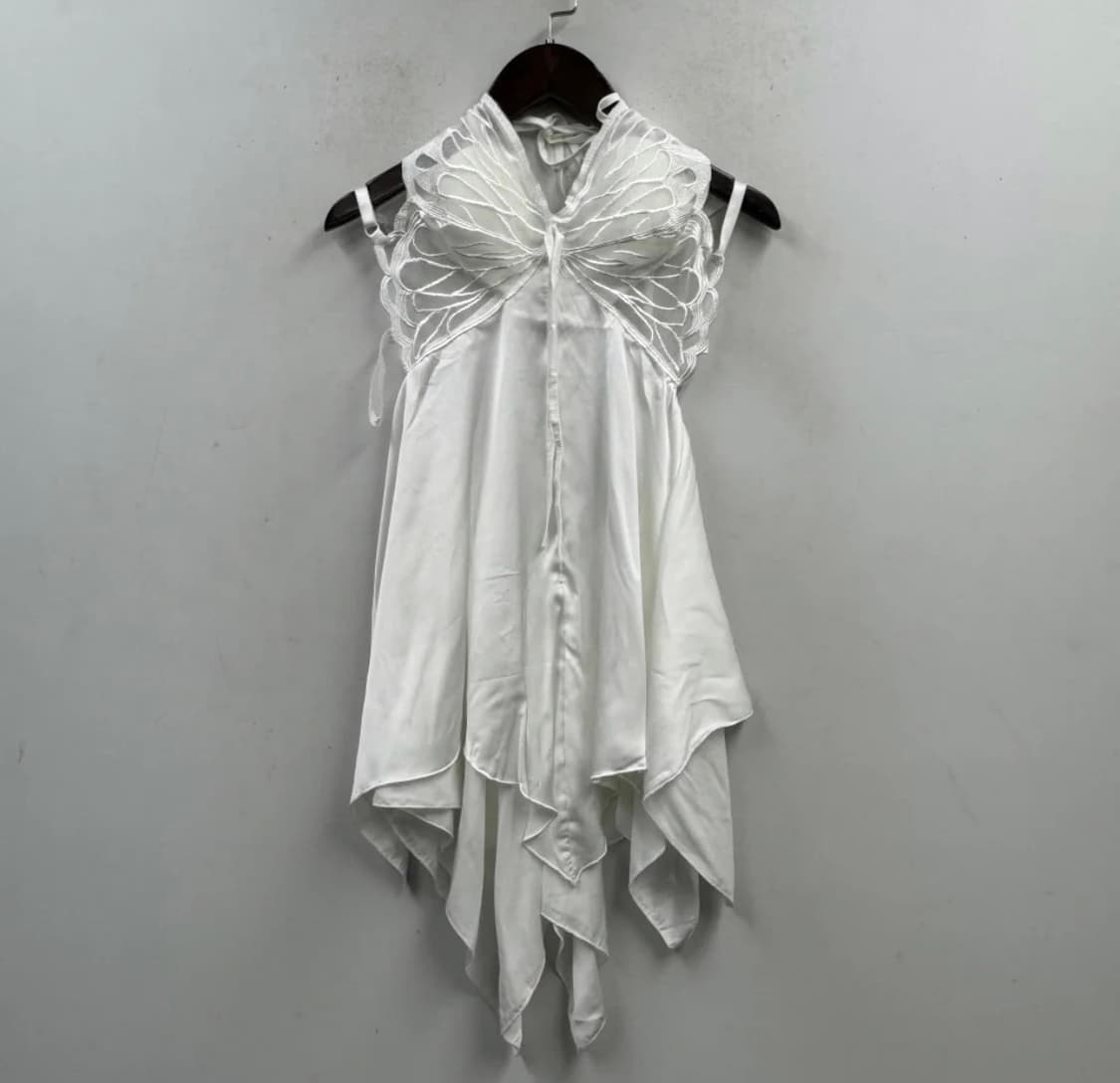 빈티지 나비 자수 블라우스 슬리브리스 상품이미지1