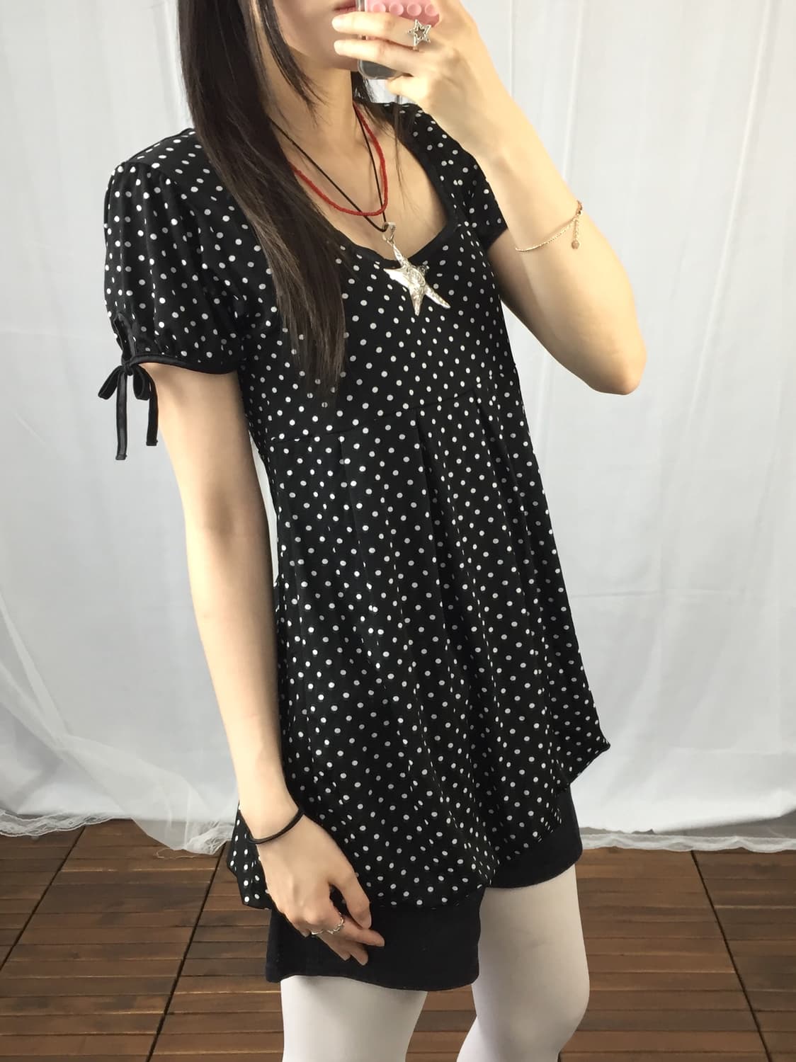 Jpn Queue Black Polka Dot Mini Dress 상품이미지3