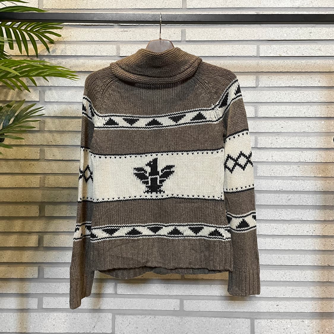 USA VINTAGE 코위찬 니트 집업 가디건 독수리 패턴 디테일 브라운 상품이미지3