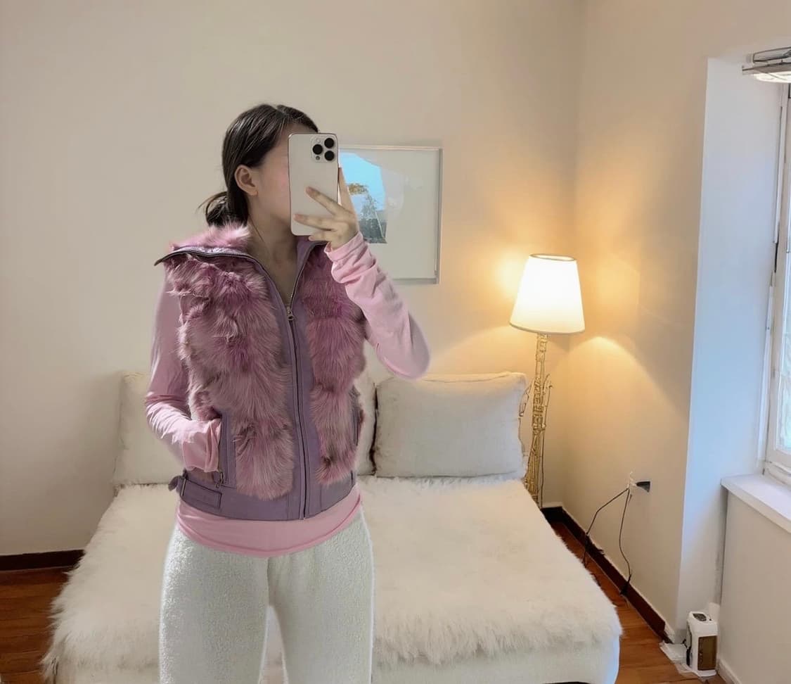 빈티지 퍼플 여우털 폭스퍼 양가죽 조끼 베스트 상품이미지1