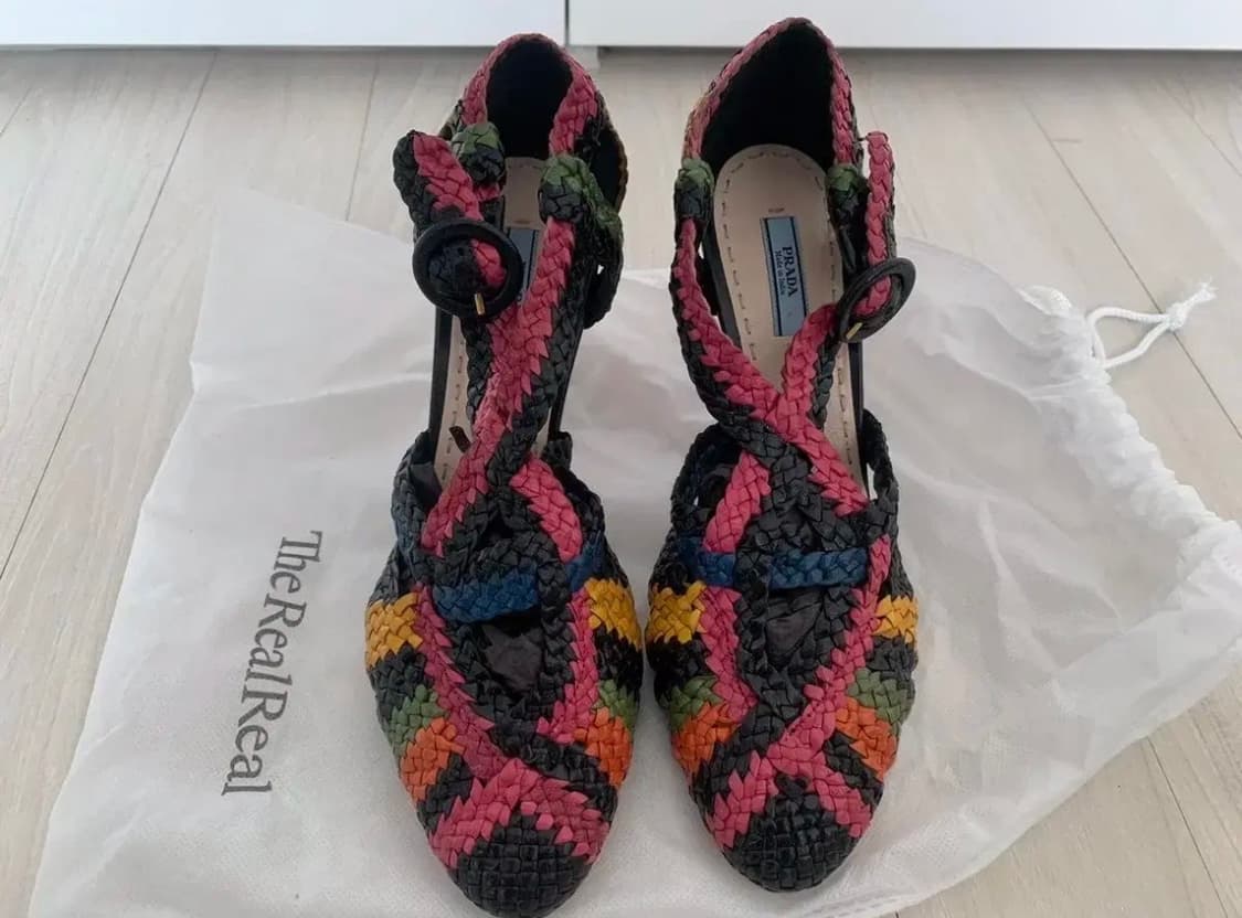 PRADA 프라다 우븐 둥근토 펌프스 상품이미지2