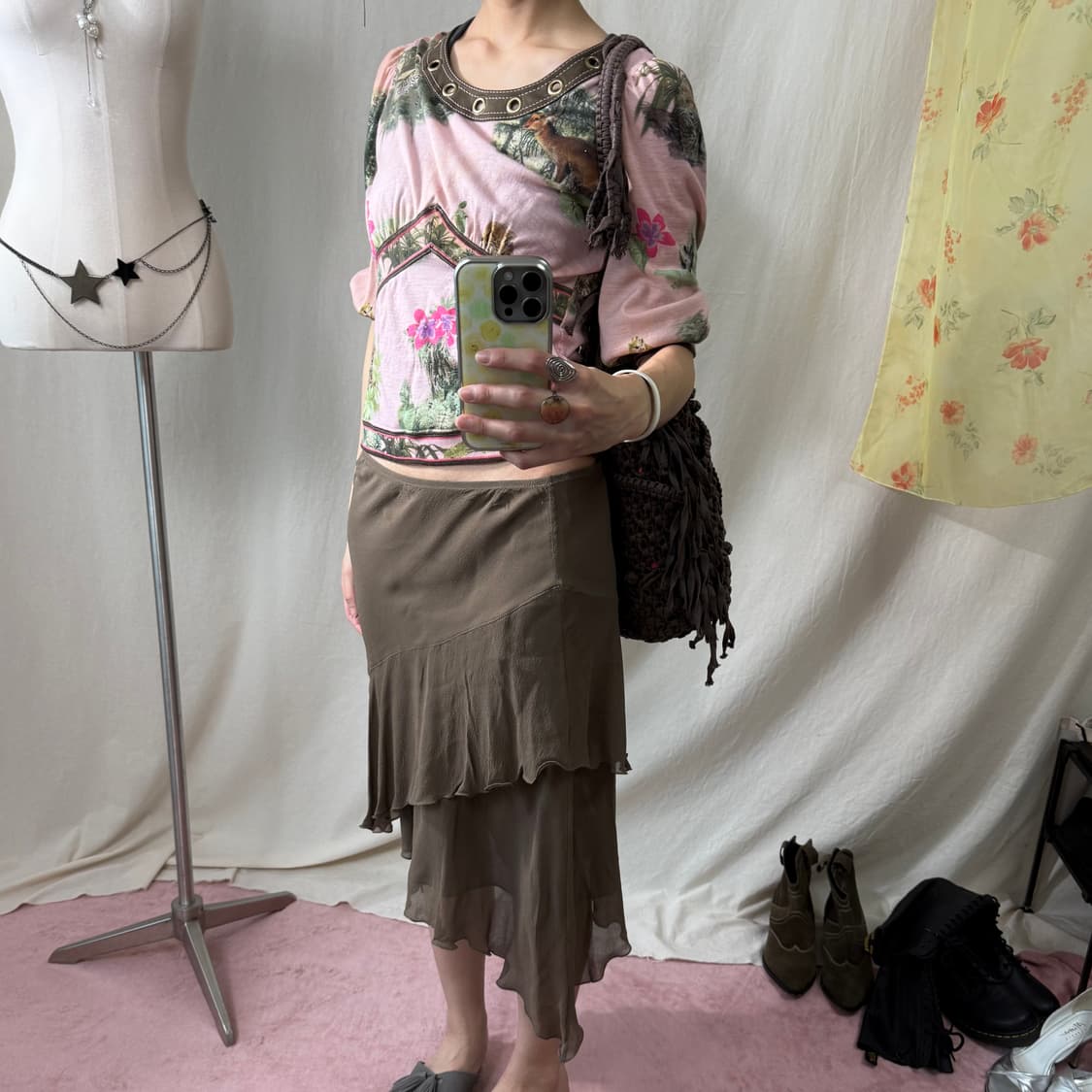 Studio M 실크 100% 러플 레이어드 스커트 상품이미지3