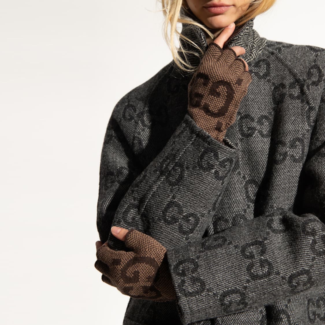 새상품 구찌 GG 핑거리스 장갑 캐시미어 100% 브라운 상품이미지1