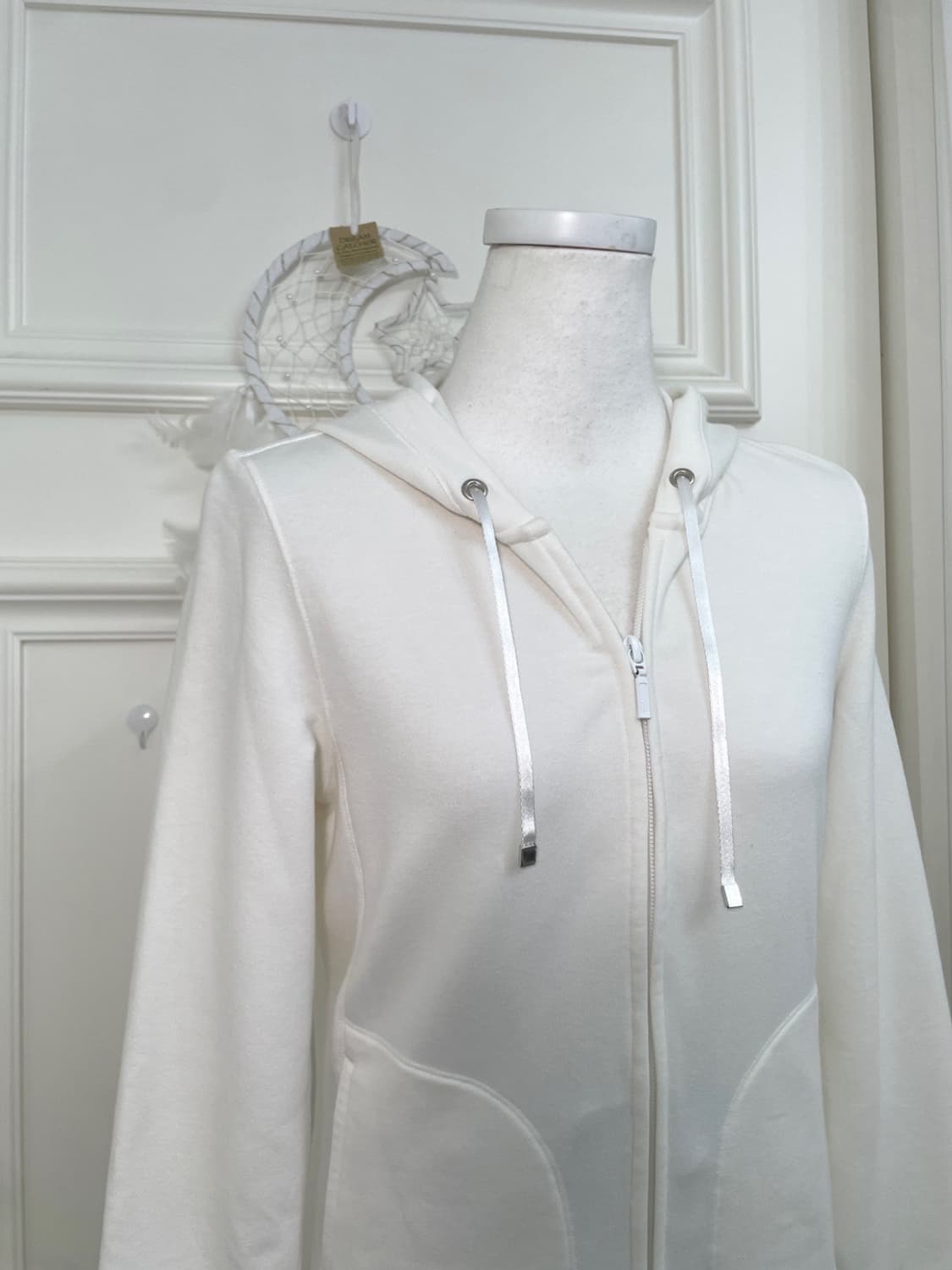 creamwhite satin bow basic hoodie-zip 상품이미지6