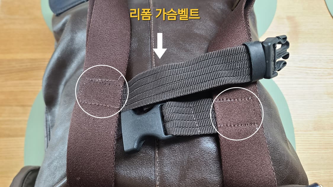 몽삭 천연 가죽 백팩 - 어깨 흘러내림 방지 커스텀, 상태 굿 
 상품이미지8