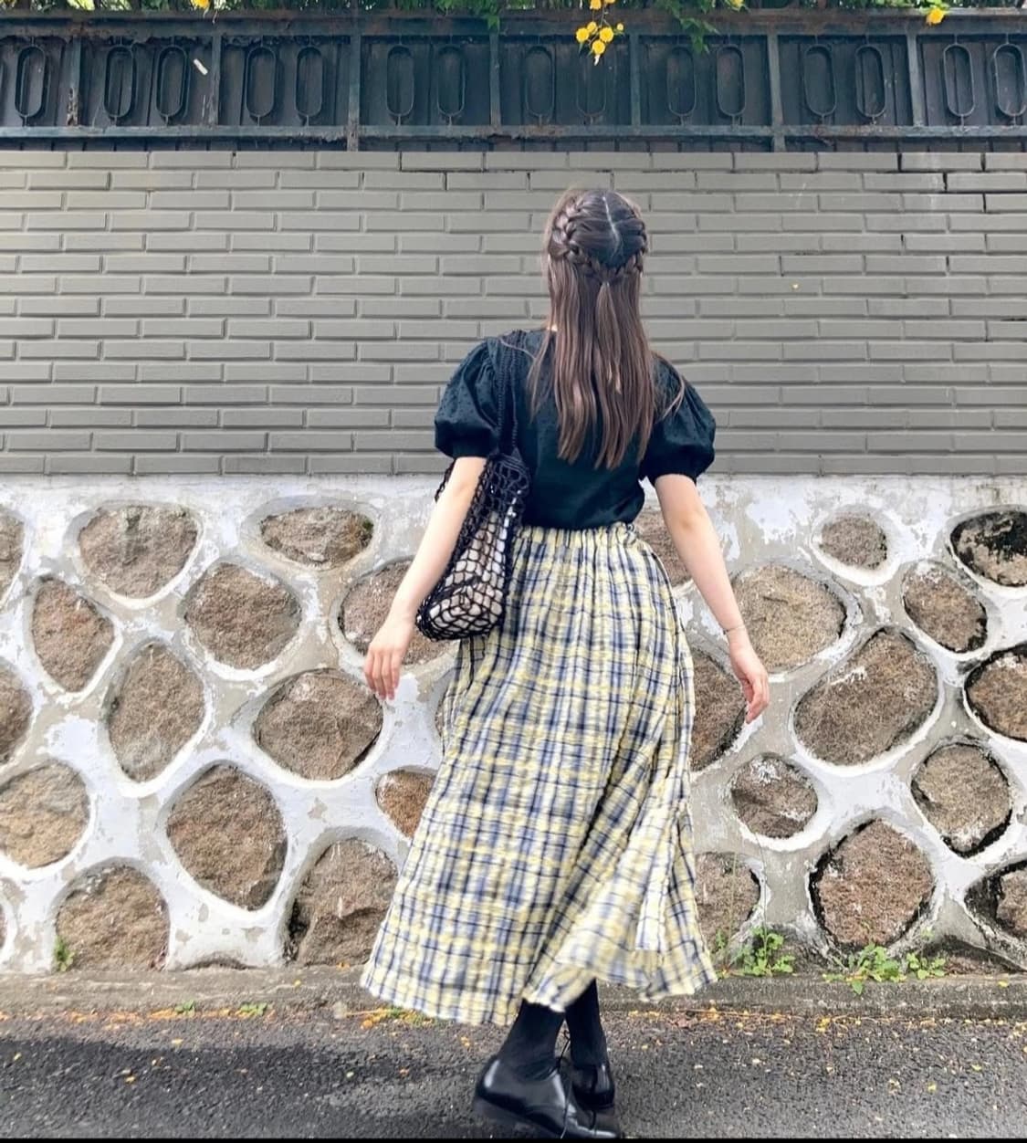 (새상품) 유노이아 체크 스커트 옐로우 (밴딩 프리) 상품이미지3