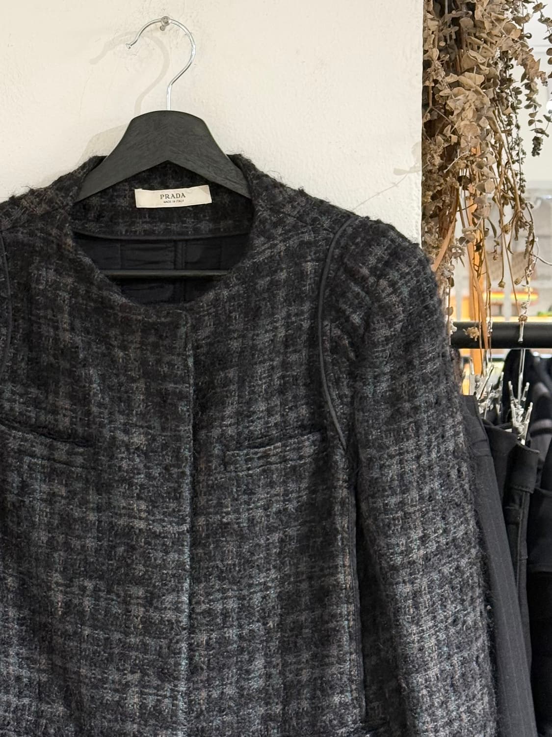 프라다 차콜 트위드 모헤어 블렌드 노카라 자켓 상품이미지3