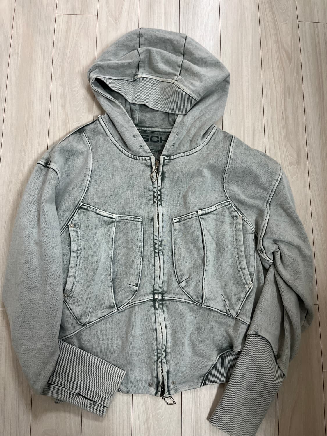 미스치프 빅 포켓 후드 블리치드 카키 상품이미지1