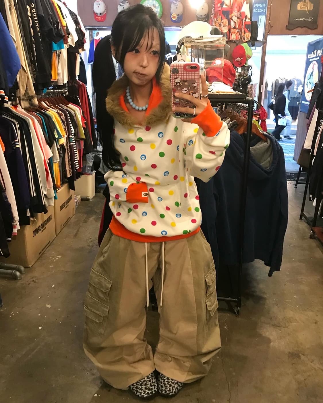 Bape BabyMilo Polka Dots Fur Hoodie 상품이미지1