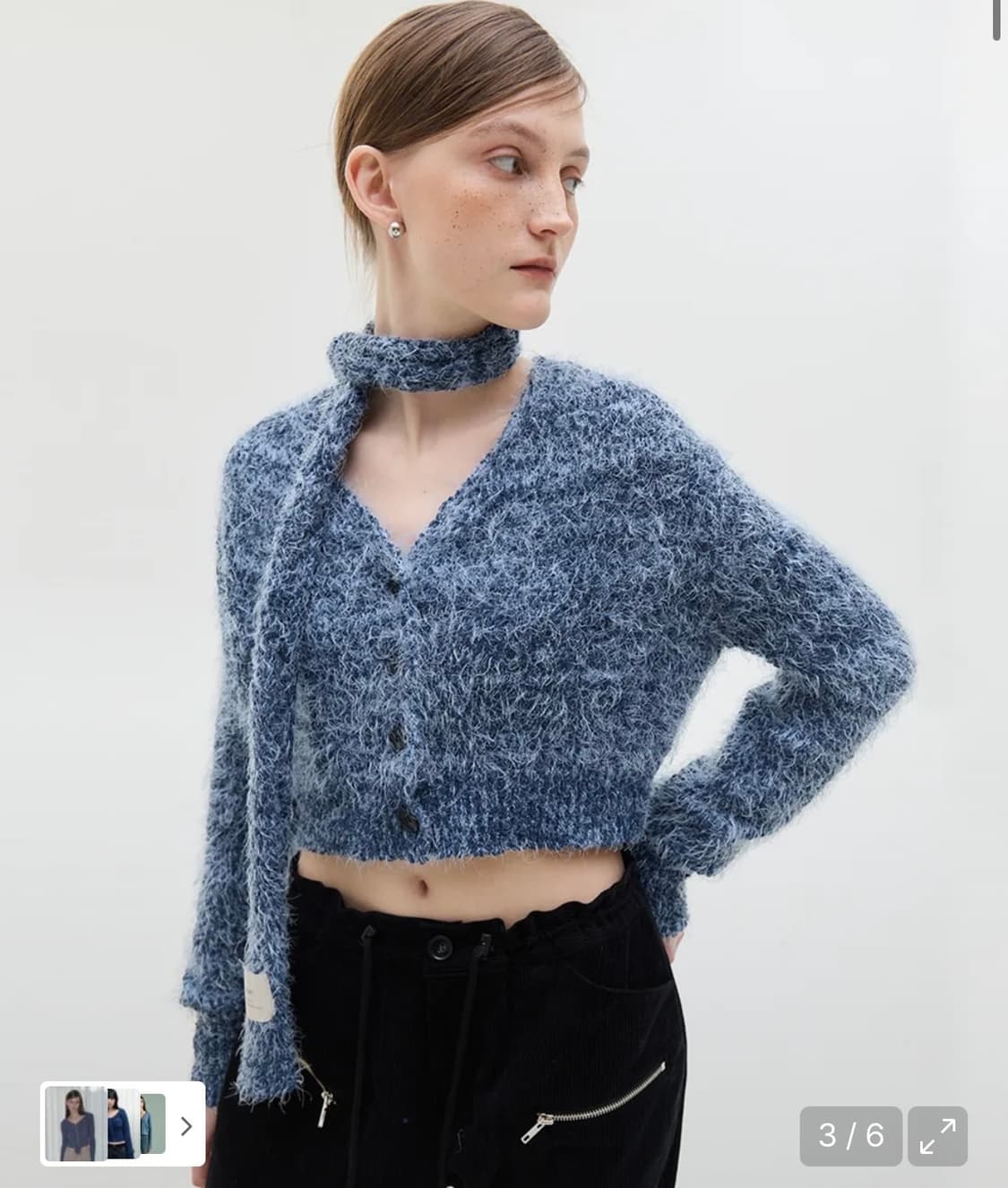 라티젠 팝콘 가디건 머플러 블루 상품이미지2