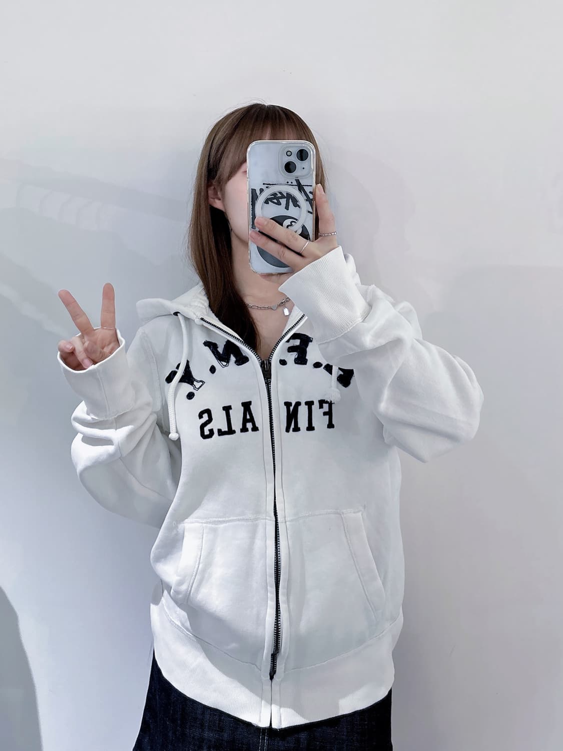 아베크롬비 빅로고 화이트 헤비스웻 후드집업 상품이미지2