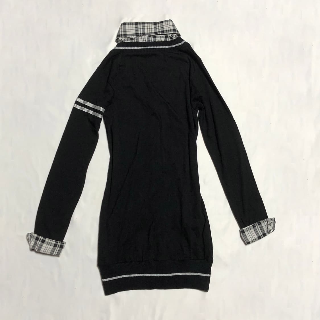 레이어드 체크 셔츠 가디건 블랙 상품이미지3