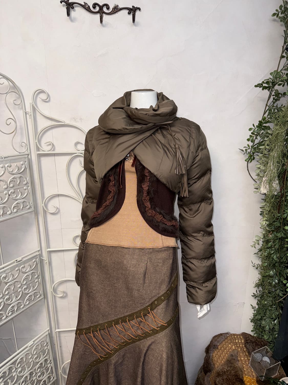 Brown wrap crop bolero down puffer  상품이미지6