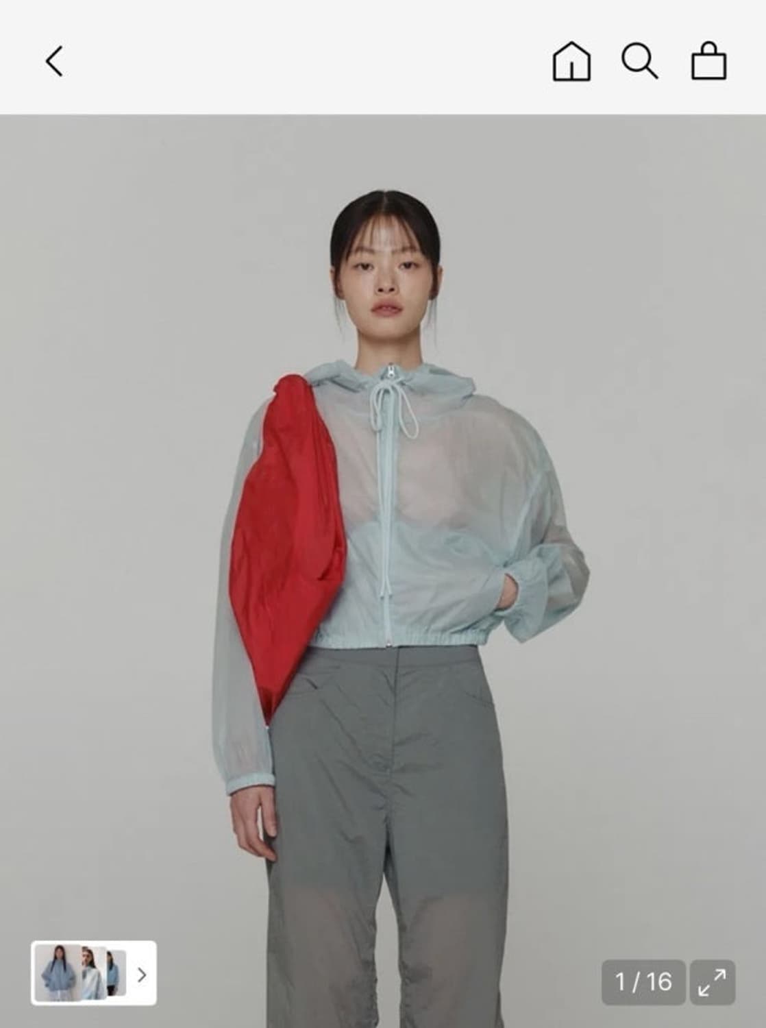 아모멘토 리버시블 셔링 크롭 후드 자켓 스카이블루 상품이미지5