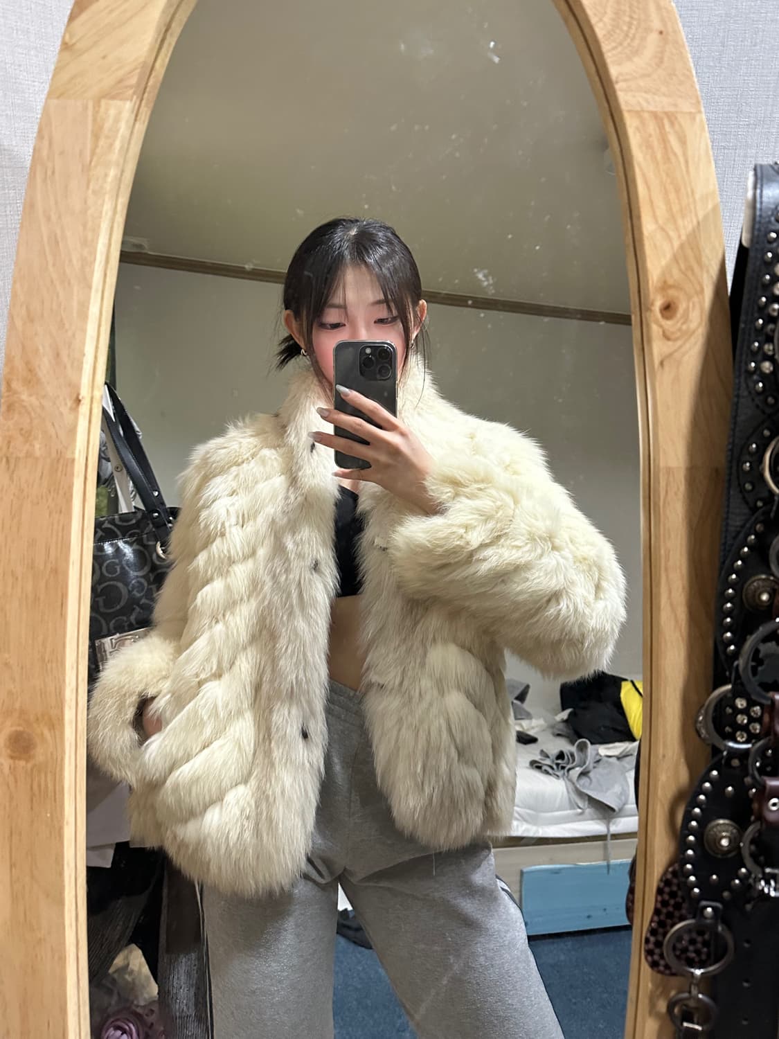 사가폭스 화이트브라운 믹스 더플코트퍼자켓 상품이미지6