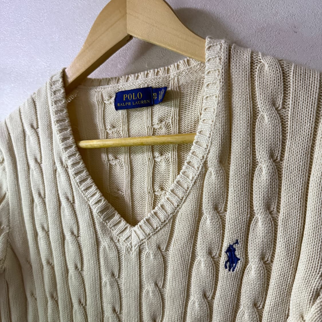 폴로 랄프로렌 브이넥 꽈배기 니트 베이지 XS (여성 55정도) 상품이미지1